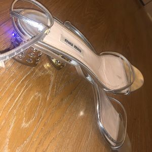 Authentic Miu Miu silver dress shoes block heel